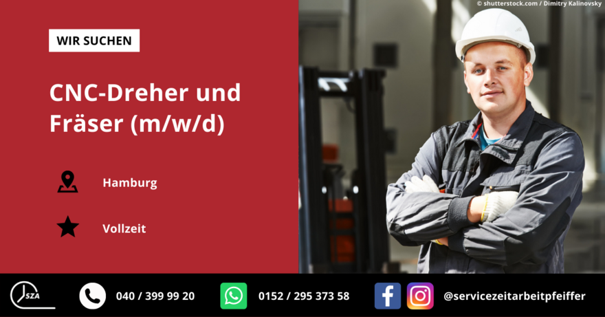 CNC-Dreher und Fräser (m/w/d) - in Bahrenfeld; ab 17€/Std. 
